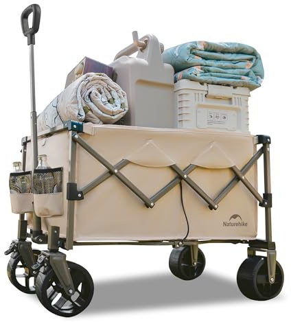 Naturehike Carrello da giardino pieghevole, carrello porta attrezzi da spiaggia adatto a tutti i terreni, con pneumatici larghi girevoli a 360 gradi, portata 120 kg, adatto per campeggio(Marrone 100L)