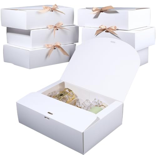 Beebeecraft 8 Stück Geschenkboxen mit Deckel 27x20x8 cm Weiße Geschenkkarton Geschenkboxen mit Bändern für Feiertage Weihnachten Hochzeiten Geburtstage Geschenkverpackung