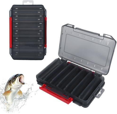 2 Stück Köderbox Angeln, Angelbox, Doppellagig Tackle Box, Angelkoffer mit Sortierboxen für Kleinteile, Praktische Köderbox, Sortierboxen Als Angel Zubehör für Köder, Haken, Aufbewahrungsschrauben