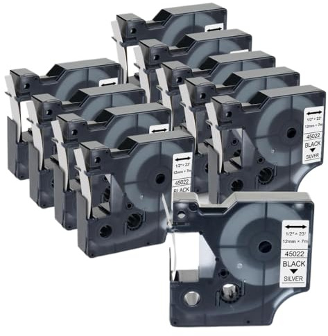 10PK 12mm 45013 Black On White Label Tapes For D1 45013 Compatible With Label Manager 160 280 210 450 LM160 Labeling Device(10PK Black on Silver)