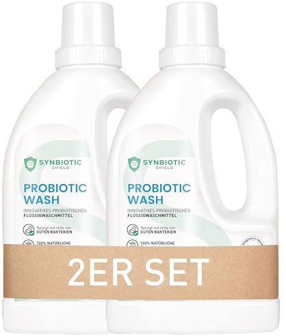 2er Set Probiotisches flüssig Waschmittel 1,5L gegen Schmutz, Flecken, Gerüche, Schweiß - Natürliches Enzymwaschmittel für Weiß- & Buntwäsche - Sport Flüssigwaschmittel - Hocheffektive Mikroorganismen