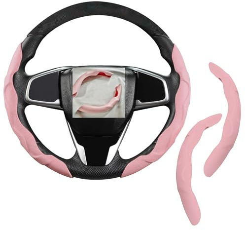 2 StüCk Lenkradbezug, Auto Lenkradbezug, Lenkradschutz Aus Leder Gefertigt, rutschfest Und StrapazierfäHig, FüR 99% Auto, SUV, Lastwagen (Rosa)