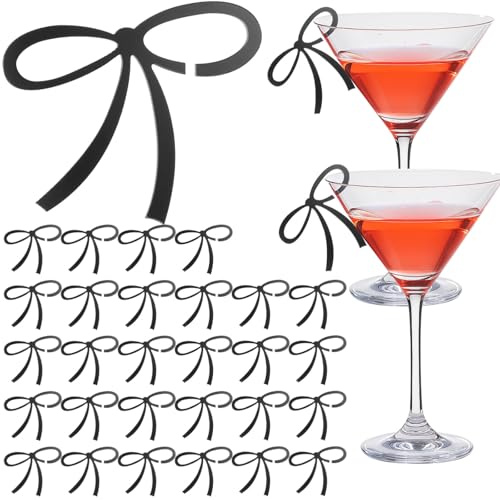 Weinglas-Anhänger, 50 Stück, schwarze Schleife, Acryl, für Partys, Hochzeiten, Elorette-Events