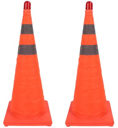 Alomejor Cônes de Circulation Réfléchissants Pliables de 70 Cm pour la sécurité Routière Paquet de 2 Cônes Portables Orange pour les Parkings et les Chantiers de Construction