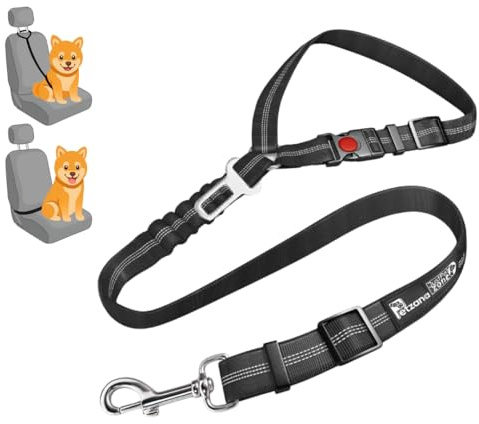 Headrest dog car seat belt Adjustable Durable Headrest Seat belt Pet Dog Car Safety Harness Restraint with Elastic Nylon Bungee Buffer (Black)