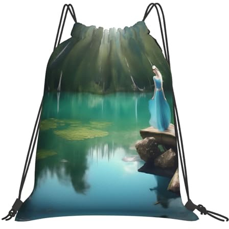Personlig dragsko simväska sjö älva tryck skolväskor premium simning ryggsäck för tonåring yoga strand 36 x 42 cm