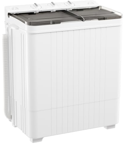 Bonusall 28Lbs Portable Washing Machine with Drain Pump, Large Capacity Twin Tub Washer Spinner Combo, Semi-Automatic Compact Laundry Machine for Apartments, RVs, and Dorms, Grey