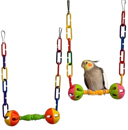 Fågelgunga, 2-delad färgglad abborre, interaktiv nymfkakadua gunga, för Conure Cockatiel Lovebird, Kanariegul Kanariegul Guinea Chinchilla husdjur användning och färgglad design lockar husdjur,