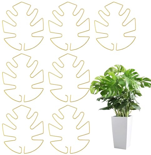 7Pcs Golden Monstera Plant Support, Leaf Shaped Plant Support Stakes, Climbing Plant Stem Holder Clamp Set,Monstera Trellis for Indoor Plants,Iron Plant Support for Vertical Growth Stability (16x18cm)