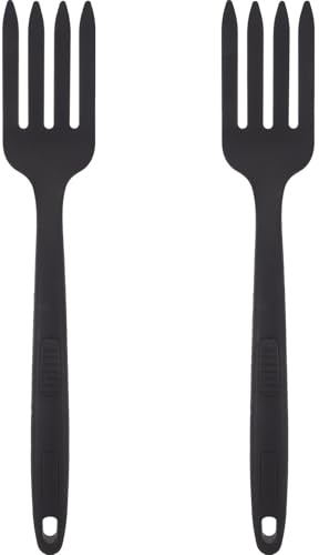 Artibetter Tenedor de Cocina Grande de Silicona Negro 2 Piezas, Utensilio para Cocinar y Mezclar Pasta y Fideos Fritos, Tenedor Ergonómico Resistente al Calor para Uso en Hogar y Restaurante