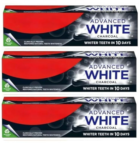 Advanced Charcoal Whitening Toothpaste 75ml, Deep Clean Whitening Paste with Activated Charcoal for Stain Removal, Fresh Breath, Enamel Protection and Healthy Gums - 3 Pack Bundle