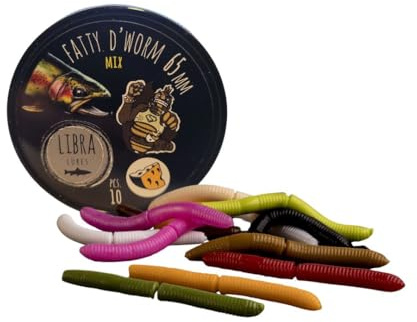 Libra Lures Fatty D'Worm 65 mm Mix-Dose | 10 Forellenköder mit Käse-Aroma | supersofte auftreibende Gummiköder für Forelle, Trout Area, Sbirolino, Drop Shot & Grundmontage