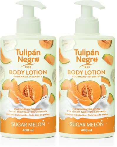 Tulipán Negro - Loción Corporal Sugar Melon con Dosificador, Hidratación Intensa para Todo Tipo de Pieles, Crema Corporal con Fragancia Dulce a Melón, 400 ml (Paquete de 2)