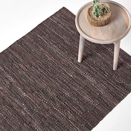 Homescapes Teppich/Bettvorleger Denver aus 100% recyceltem Leder, 90 x 150 cm, braun