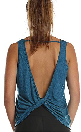icyzone Damen Sport Tops Rückenfrei - Ärmellose Yoga Gym Oberteil Shirt Fitness Tank Top (M, Denim)