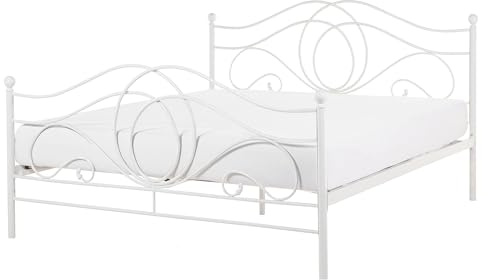 Beliani Bett im Boho Stil Metall Doppelbett 160x200 cm weiß Lyra