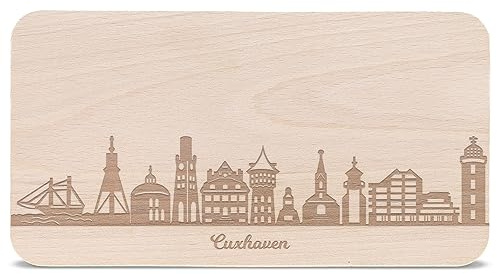 GRAVURZEILE Frühstücksbrettchen Cuxhaven mit Skyline Gravur - Brotzeitbrett & Geschenk für Cuxhaven Stadtverliebte & Fans - ideal auch als Souvenir