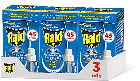 Raid - Recambio para difusor eléctrico anti mosquitos comunes y tigre, 3 x 45 noches (Pack 3 recambios, 135 noches) )