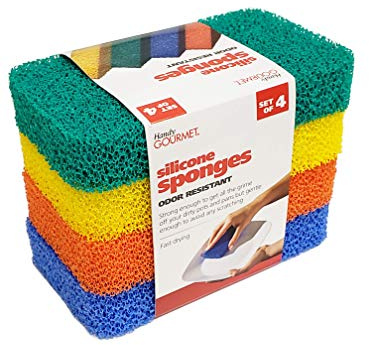 Handy Gourmet Esponjas de silicona – Estropajo de cocina y platos, sin fragancia, sin moho, sin olor., Conjunto De 4
