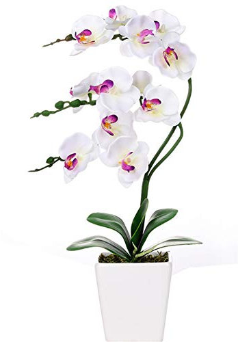 YSZL Orquídea Phalaenopsis de seda artificial de 38,1 cm de alto, color blanco