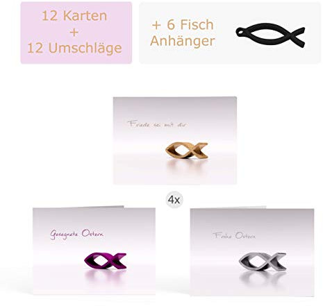 12 schlichte blanko Osterkarten (Klappkarten) im Set DIN A6 inkl. 12x haftklebender Umschlag (C6) inkl. 6 Anhänger Grußkarten für Ostern ︱Ostergrüße Kartenset christlich 12 Karten Umschläge Faltkarten