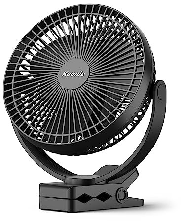 Koonie 10000mAh Portable Clip on Fan, 8 Inch Rechargeable Desk Fan, 360° Rotate & 4 Speeds USB Fans, Strong Airflow, Sturdy Clamp for Office Desk Golf Car Outdoor Travel Camping Tent Gym Treadmil