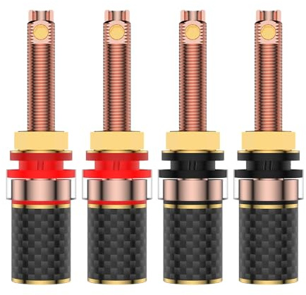 Viborg BP614 4 x Hi-End-Lautsprecherbuchse, reines Kupfer, HiFi-Lautsprecher, Bananenstecker, Schraubverschluss, audiophile Bananenstecker, Karbonfaser-Körper, farbcodiert, für dicke Lautsprecher