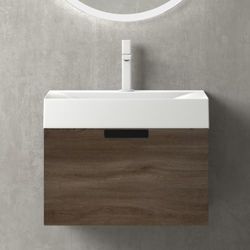 Mai & Mai Badmöbel-Set Waschbeckenunterschrank mit Soft-Close Schublade | Waschbecken mit Unterschrank | BxH 60x45cm in Eiche | Lonato