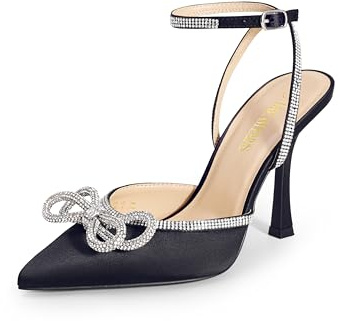 DREAM PAIRS Women's High Heels Destiny Closed Toe Strappy Heels Sexy Rhinestone Ankle Strap Pumps Wedding Bridal Party Dress Shoes Destiny,Size 10,Black,SDPU2208W