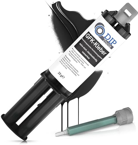 DIP-Tools GFK-Kleber - extra stark, hitzebeständig, wasserfest | 2 Komponenten-Kleber Kunststoff, Holz, Stein, Metall inkl. Mischdüsen - schwarz (5x25ml)