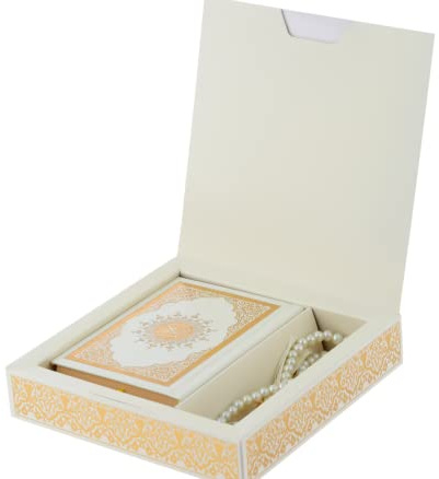 Prien Muslimischer Geschenke für Eid, Vergoldete Geschenkbox, Versilbert Koran Geschenk für die Ramadan, Islam Islamische Prayer Geschenke Frauen, Gebetskette, Muslim Gebets Mawlid (Cremefarben)
