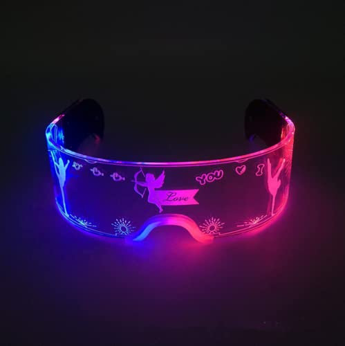 HULA LED Glasses, LED Party Glasses Luminous Glasses Cyberpunk Visor Glasses Light Up Rave Glasses for Halloween (B)