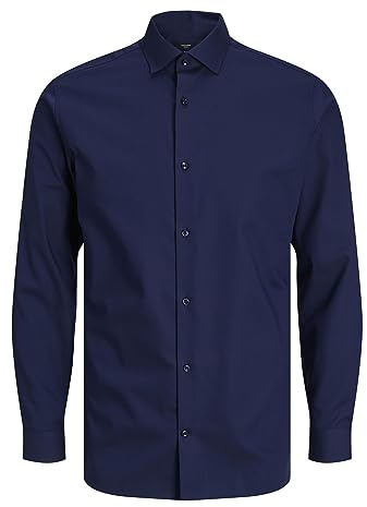 JACK & JONES Camicia classica maniche lunghe, chiusura con bottoni, vestibilità slim. Blu