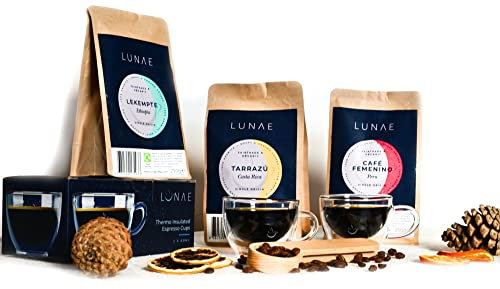 Lunae Luxury Coffee Hamper Gift Set | 2 x Espresso Cups | 3 x Artisan Coffees | 2-in-1 Coffee Scoop