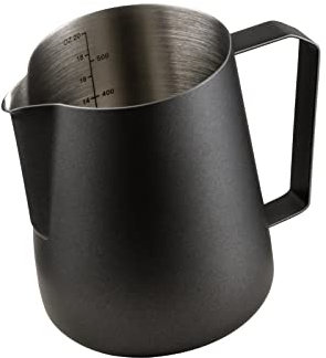 Milchkännchen Edelstahl 600ml, Barista Milchschaumkännchen, Kaffee Creamer Milch Aufschäumer Kännchen Tasse mit Messung Mark, Milchkanne zum Aufschäumen geeignet für Kaffeevollautomaten, Schwarz