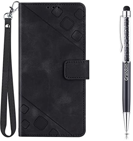Grandoin Kompatibel mit iPod Touch 7/6/5 Hülle, Handyhülle Lederhülle Klappbar Flip Case Stoßfeste Klapphülle Tasche Magnet Kartenfach Standfunktion Schutzhülle für iPod Touch 7/6/5 (Schwarz)