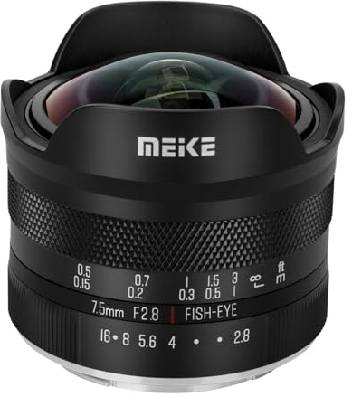 Meike Objectif fisheye circulaire ultra large f2.8/7,5 mm RF - Mise au point manuelle - Objectif APS-C - Compatible avec appareil photo sans miroir Canon EOS-R EOS-RP R5 R5C R6 R7 R10