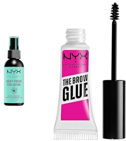 NYX Professional Makeup Spray Fixateur, Tenue Longue Durée, Fini Velouté, 60 mL & Colle Fixatrice à Sourcils Teintée, Tenue 16H, Formule Vegan, Fini Naturel