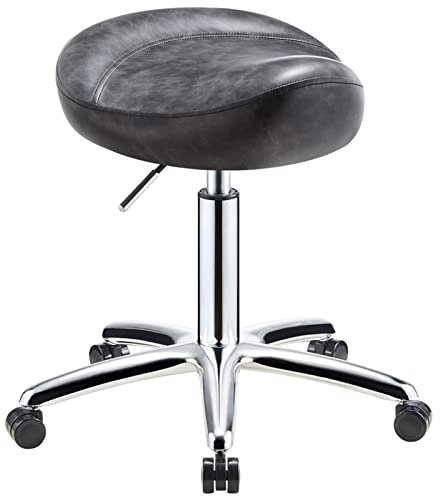 ArhaR Rollbare Sattelhocker, Büro, Schönheitssalons, SPA, Arbeitsdrehstühle mit PU-Sitz und beidseitigen Rädern, höhenverstellbar 36–50 cm (grau, Einheitsgröße)