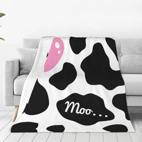 MDATT Manta de forro polar para sofá o cama, manta ligera para sofá, estampado de vaca lechera blanca y negra