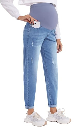 POSHGLAM Jeans Premaman da Donna sopra la Pancia, Comodi, Elasticizzati, Boyfriend Jeans, Pantaloni per Gravidanza, S-XXL, M