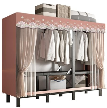UYSELA Leinwand-Kleiderschrank,Faltbarer Stoff-Kleiderschrank,tragbarer Kleiderschrank mit Gaze-Vorhang,30,5 mm verdicktes Stahlrohr,geeignet für Schlafzimmer und Schlafsäle (Farbe: Stil 2,Grö