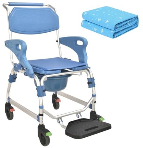 LIBRACTA Fahrbarer Duschstuhl, Schwerlast-Nacht-Toilettenstuhl Mit Washable Bed Pads Medizinische Klapptoilette Sicherheitsrahmen Für Badezimmer Duschbank Für Senioren
