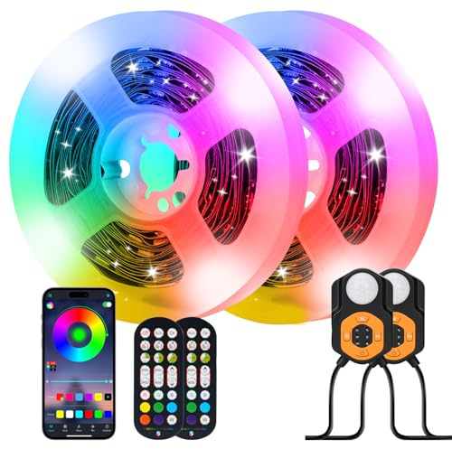 Led Strip mit Bewegungsmelder, 2PCS RGB Led Streifen 3m mit App-Steuerung und 2.4G RF-Fernbedienung, Nachtlicht mit Bewegungsmelder Farbwechsel USB Led Licht für Bett Treppenhäuser Heimdekoration