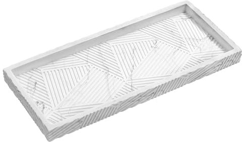 Shinowa Vassoio da Bagno, 10x4,3 Vassoio da Banco Bianco per Profumi, Portaoggeti Vassoio per Profumi, Candele, Sapone, Piante, Gingilli, Vassoio da Bagno in Resina, Dimensioni Ridotte, Marmo Bianco
