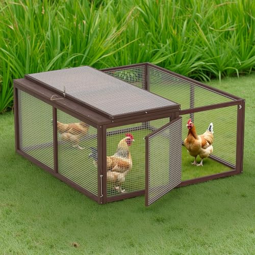 Kecreque Portable Chicken Run Rabbit Hutch Folding Chicken Cage for Indoor/Outdoor,Top & Side Opening Doors Small Animal Pet Playpen No Assembly Required Poultry Pen 45x 42x 20 (Brown)