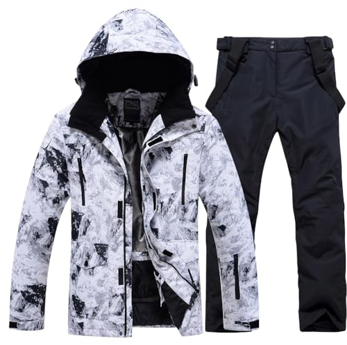 Vinterdräkt för män, vinter, varm, snö, skidåkning, uppsättningar, för vandring, klättring, isolerad snowboardchangjia, 5 vit + svart, XXL