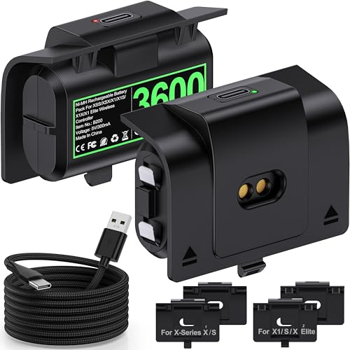 Paquete de batería recargable directa para Xbox One/S/X/Elite, 2 x 3600 mWh portátil Xbox Controller batería con indicador LED, accesorios X-box carga mientras juegas y kit de carga