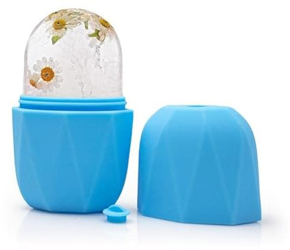 Ice Cube Face Roller Massager for Skin Care, Eyes, Face & Neck – Reusable Silicone Ice Mold for De-Puffing, Migraine Relief, Pore Tightening & Cooling Facial Massage (Blue)