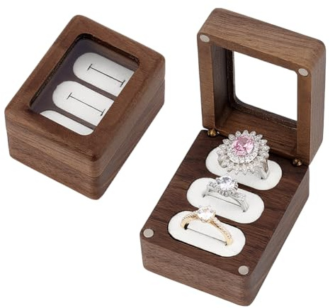 PH PandaHall Ringschatulle Aus Holz Mit 3 Schlitz Und Glasdeckel Für Heiratsantrag Ringträgerbox Aus Walnussholz Ringaufbewahrungsbox Für Verlobung Jahrestag 6x4.8x4cm